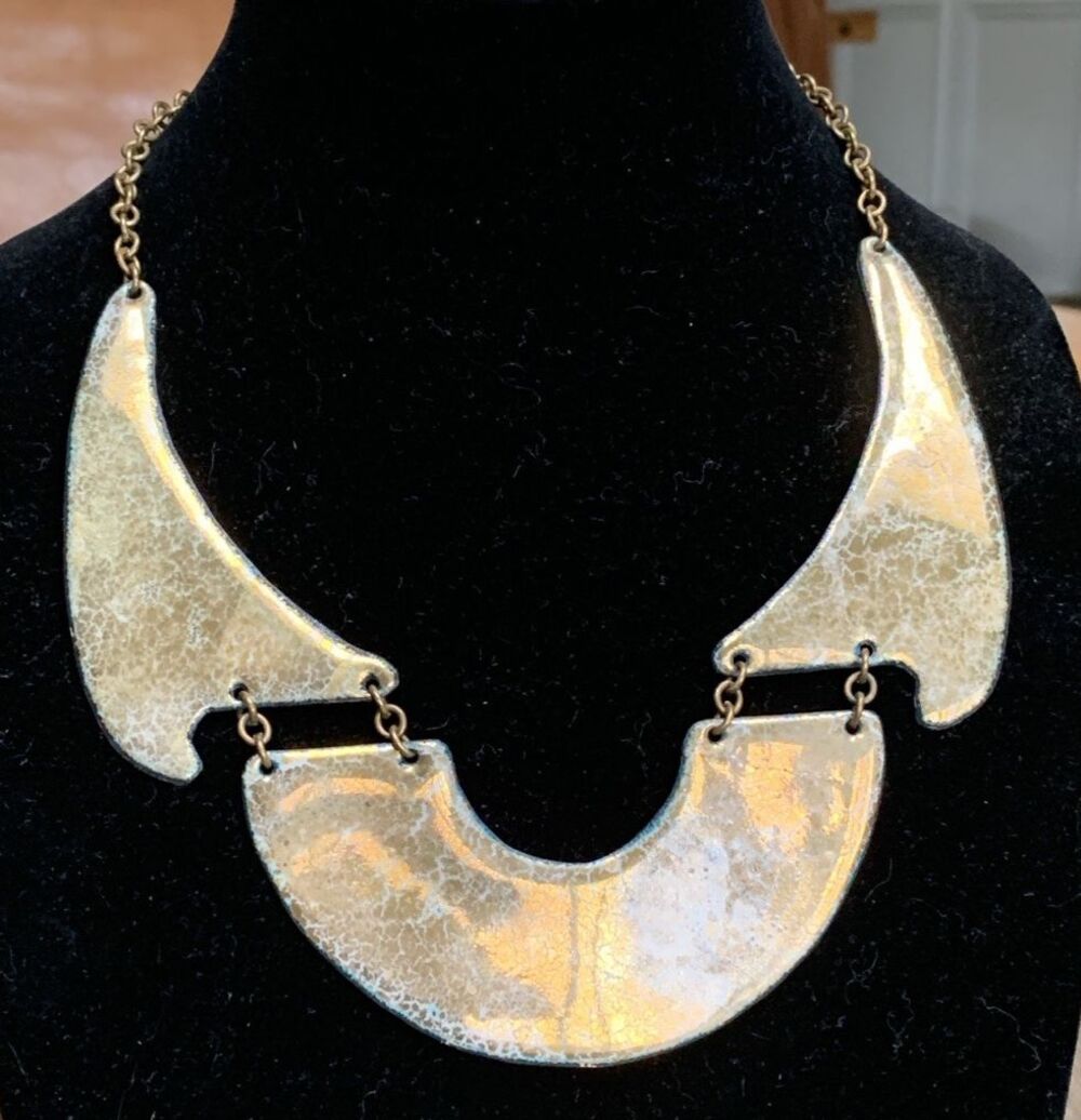 Yoki Ben Israel Vintage Necklace Brutalist Enamel Gold Tone Runway Statement 20"